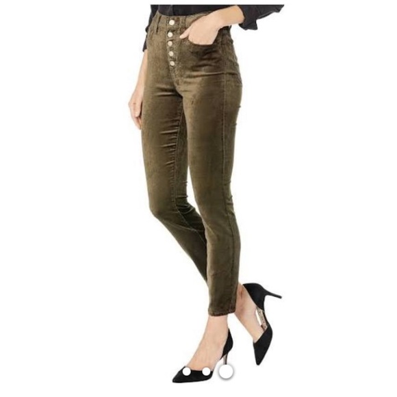 7 For All Mankind High Waist Ankle Skinny Velour Pants in Green - Picture 3 of 16